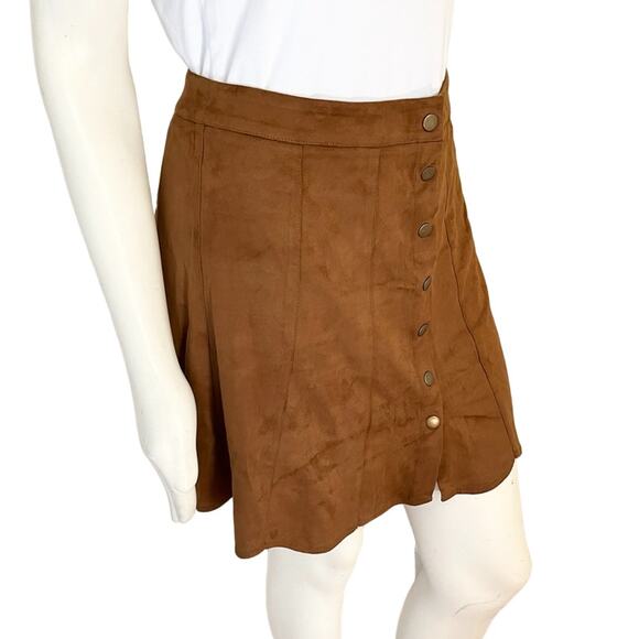 EVENUEL Snap Front Western Boho Short Skirt with Scalloped Hem in Brown SZ M - Picture 4 of 10